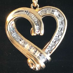 Vintage 14K Gold Box Chain & Diamond Heart Pendent